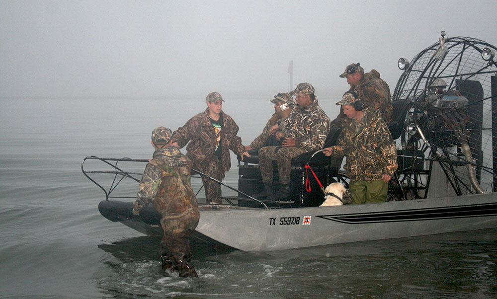 air-boat in fog at dawn