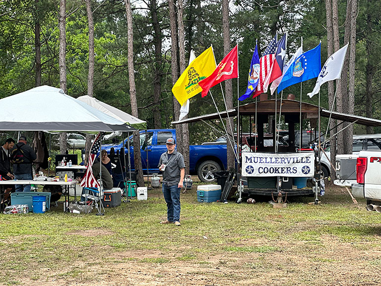 campsite cooker with patriotic flags